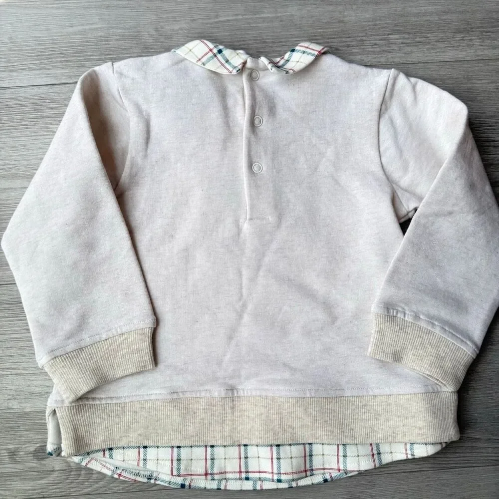 Tutto Piccolo long-sleeve top crest appliqué checkered collar and hem Size 36 mo